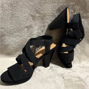 Black Strappy Block Heel Sandals for Women